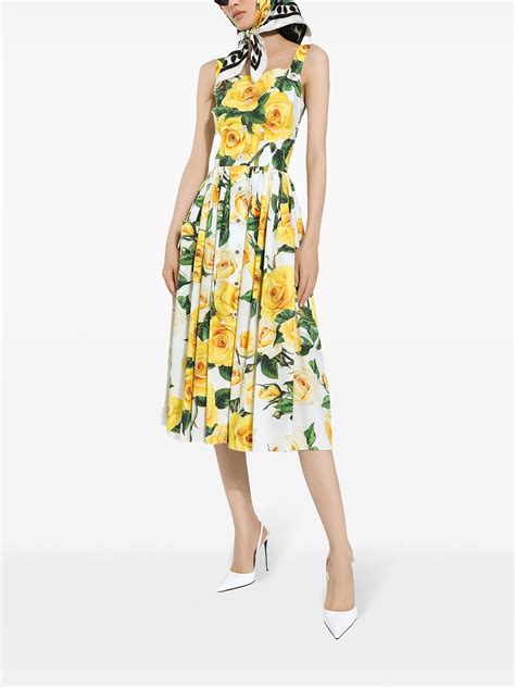 dolce gabbana rose print midi dress
